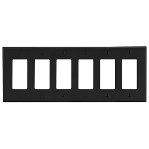 Hubbell P266BK 6-Gang Decora Wall Plate, Black