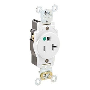 Leviton 8310-W 20A Single Receptacle/Outlet, Hospital Grade, Self-Grounding, White