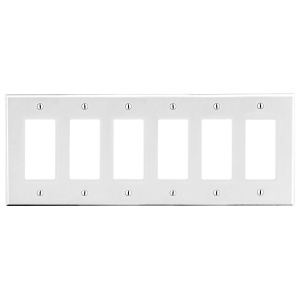Hubbell P266W 6-Gang Six Decorator Wall Plate, White