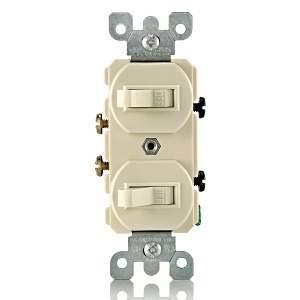 Leviton 5224-2I Duplex Style Single-Pole / Single-Pole Combination Switch, 15A, 120/277V, Ivory