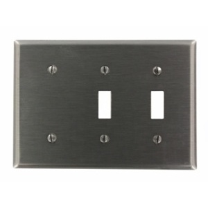 Leviton S214-N 3-Gang Wall Plate with 2 Toggle Switches and 1 Blank, Stainless Steel, Satin Finish