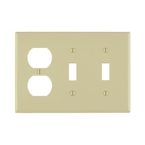 Leviton 80721-I Wall Plate, 3-Gang, 2 Toggle Switches and 1 Duplex, Ivory