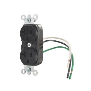 Leviton 5362-LE 20A Duplex Receptacle / Outlet, Industrial Grade, Self-Grounding, Black