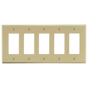 Hubbell P265I 5-Gang Five Decorator Wall Plate, Ivory