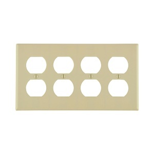Leviton 86041 Wall Plate, Ivory, 4 Gangs, 4 Duplex Openings, Standard Size