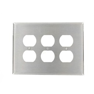 Leviton 84130-40 3-Gang 302 Stainless Steel Duplex Wall Plate, Oversized and Weatherproof