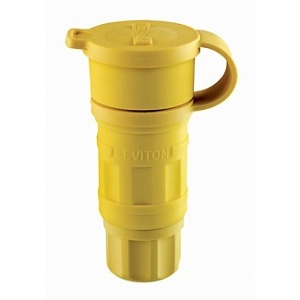 Leviton 25W07 Weatherproof Locking Connector, 2-Pole, 3-Wire, 15A 125V, 10A 250V, Yellow