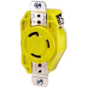 Leviton 26CM-10 30A 125V NEMA L5-30R Flush Mount Locking Receptacle, Industrial Grade, Corrosion-Resistant, Yellow