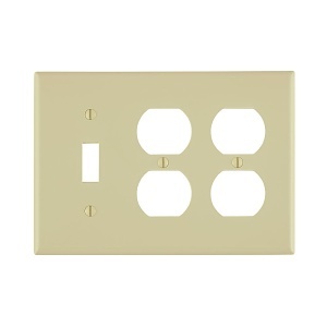 Leviton 80747-I Wall Plate, 3-Gang, 1 Toggle and 2 Duplex, Nylon, Ivory