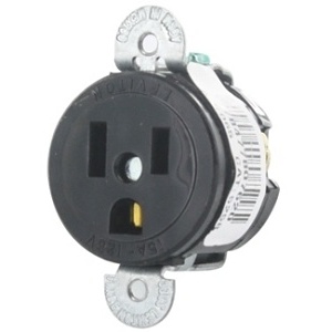 Leviton 5258-SS 15A 125V Single Receptacle Outlet Commercial Grade Short Strap Side Wire, Black