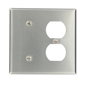 Leviton 84087-40 2-Gang Stainless Steel Wall Plate, Blank/Duplex Strap Mount, Standard Size