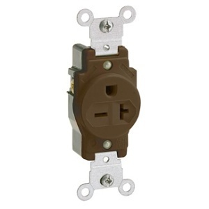 Leviton 5823 Single Receptacle / Outlet, Commercial Grade, Self-Grounding, 2-Pole, 3-Wire, 20A, 250V, Brown