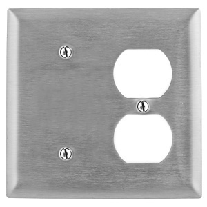 Hubbell SS138 Wallplate, 2-Gang, Blank/Dup, Stainless Steel Box