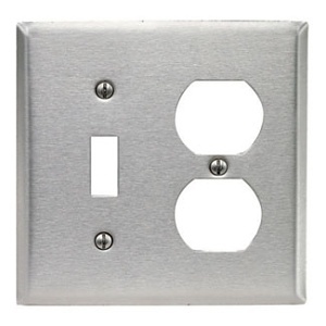 Leviton SSJ18-40 Stainless Steel Wall Plate, 2 Gang Toggle and Duplex, Midway Size