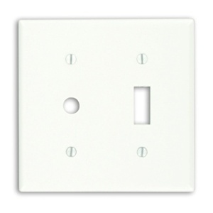 Leviton 88077 Wall Plate, 2-Gang, 1 Toggle / 1 Telephone, 0.406" Hole, White