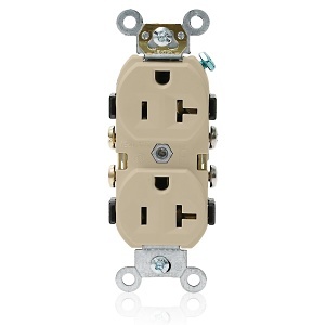 Leviton CR20-I Commercial Grade Duplex Receptacle, 20A 125V, Ivory
