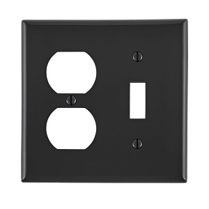 Leviton 80705-E 2-Gang Toggle Switch/Duplex Outlet Wall Plate with Captive Screws, Black