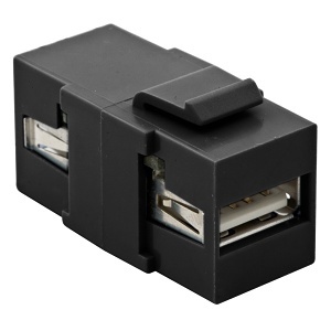 Hubbell SFUSBAA3BK Audio/Video Keystone USB Jack, Snap-Fit, V3.0, to A, Black