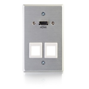 C2G CG60160 HDMI Pass-through Single Gang Wall Plate with Keystones, Aluminum