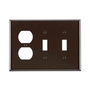 Leviton 80521 Wall Plate, 3-Gang, 2 Toggle 1 Duplex, Midway Size, Brown