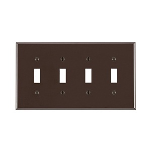 Leviton 80512 Wall Plate, 4-Gang 4-Toggle, Midway Size, Brown
