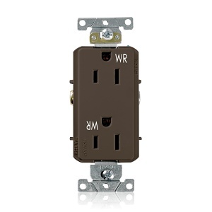 Leviton WDR15 Weather-Resistant Decora Plus Receptacle, 15A, 125V, Brown