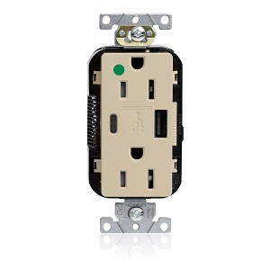 Leviton M56AC-HGI Lev-Lok USB Combination Duplex Receptacle/Outlet, Tamper-Resistant, Type A-C
