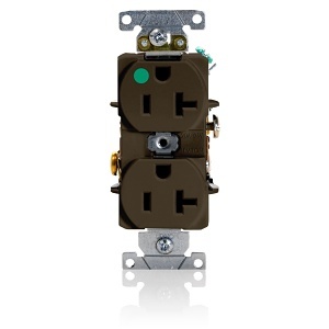 Leviton 8300-H 20A Duplex Receptacle / Outlet, Hospital Grade, Self-Grounding, Brown