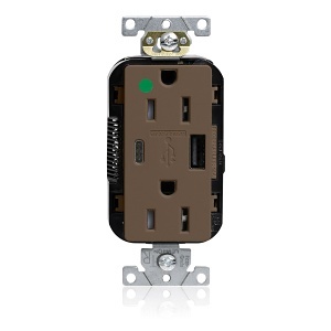 Leviton M56AC-HG Lev-Lok USB Combination Duplex Receptacle/Outlet, Tamper-Resistant, Type A-C