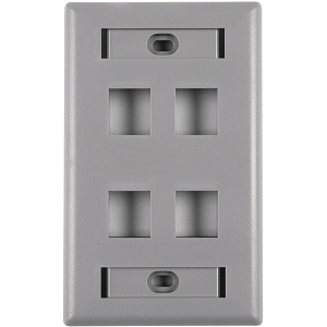 HellermannTyton 854-39256 FPIQUAD 4-Port Faceplate with ID Window, Gray