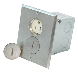 Leviton 25249-TFN Receptacle Floor Box Assembly, 1-Gang, Duplex Tamper-Resistant