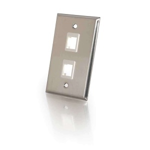 C2G CG-37094 2-Port Keystone Single Gang Wall Plate, Stainless Steel, TAA Compliant