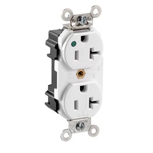 Leviton M8300-PLW Duplex Receptacle Heavy Duty Hospital Grade, Pilot Lite, 20A 125V, White