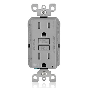 Leviton GFWT1-GY Self-Test SmartlockPro Slim Weather and Tamper-Resistant GFCI with LED Indicator Light, 15A 125V, Gray
