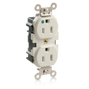 Leviton M8200-SGT Hospital Grade Tamper Resistant Duplex Power Outlet, 15 Amp, 125 Volt