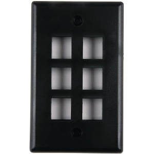 HellermannTyton FPSIX 6-Port Standard Single-Gang Faceplate, Black