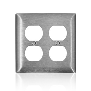 Leviton SS82-40 C-Series 302/304 2-Gang Standard 2-Duplex Wall Plate, Stainless Steel