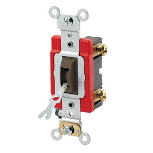 Leviton 1221-2L 20A 120/277V Toggle Locking Single-Pole AC Quiet Switch, Industrial Grade, Self Grounding, Back and Side Wired, Brown
