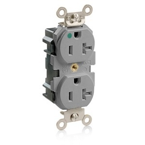 Leviton M8300-SGG Receptacle Duplex Hospital Grade Tamper Resistant 20A 125V, Gray