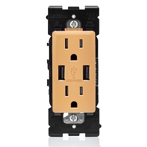 Leviton RUAA1-TC RENU 3.6 USB Type-A/15A Tamper-Resistant Outlet / Receptacle, Toasted Coconut