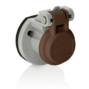 Leviton 15S31-UH 15 Series Cam-Type Male / Female Panel Mount Receptacle Enclosure with Automatic Closing Lid, Thermoplastic Housing and Cover, Brown