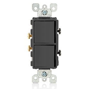 Leviton 5634-E 15A Decora Single-Pole / Single-Pole Combination Switch, Grounding, Black