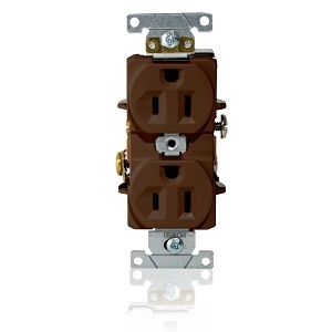 Leviton L5262 Duplex Receptacle / Outlet, Industrial Grade, Self-Grounding, 15A, Brown