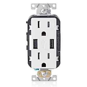 Leviton T5632-SW 15A Tamper-Resistant Receptacle USB Charge, White