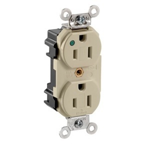 Leviton M8200-PLI Duplex Receptacle, High Grade, Pilot Light, 15A, 125V, Ivory