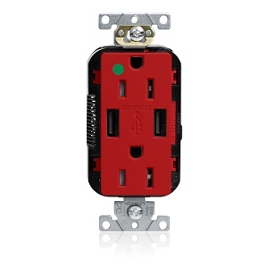 Leviton M56AA-HGR Power Plug, 15A LEV-LOK USB TR HG Outlet TYPE A-A