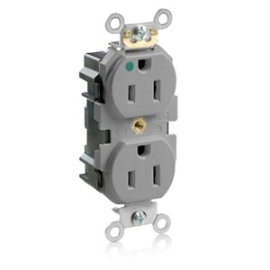 Leviton M8200-HGY Lev-Lok Duplex Receptacle, 15A, 125V, Gray