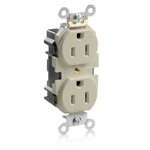 Leviton M5262-SI Lev-Lok Duplex Receptacle / Outlet, Industrial Grade, Self-Grounding, 15A, Ivory