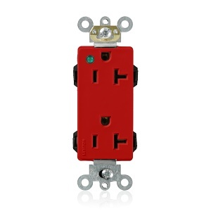 Leviton M1636-PLR Lev-Lok Decora Plus Duplex Receptacle / Outlet, Hospital Grade, Power Indication, Self-Grounding. 20A, Red