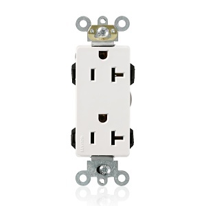 Leviton M1636-W Lev-Lok Decora Plus Duplex Receptacle / Outlet, Industrial Grade, Self-Grounding, 20A, White